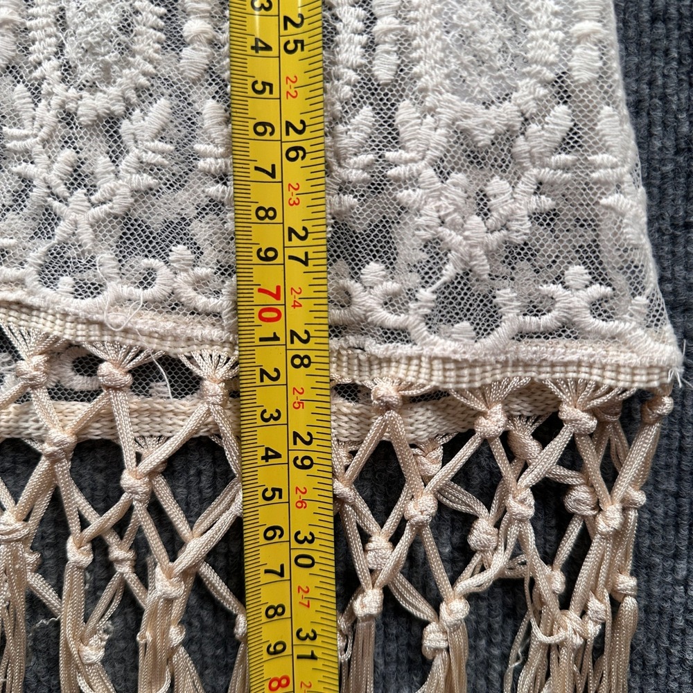 Say What? Women XL Beige Floral Lace Open Front Vest Macrame Fringe Boho Layer - Picture 6 of 9